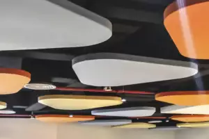 Acoustic clouds for a dining room area in offices