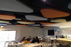 Acoustic clouds for a dining room area in offices. 